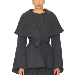 Norma Kamali Dark Heather Gray Shawl Collar Peplum Jacket, XS